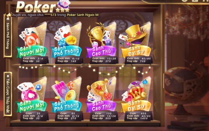 Các phòng cược trong Poker tại HB88
